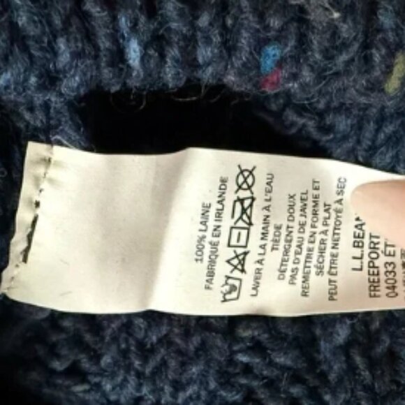 LL Bean men’s Vintage XXL 2XL blue Speckled cable knit Sweater 100% Wool - Picture 3 of 4